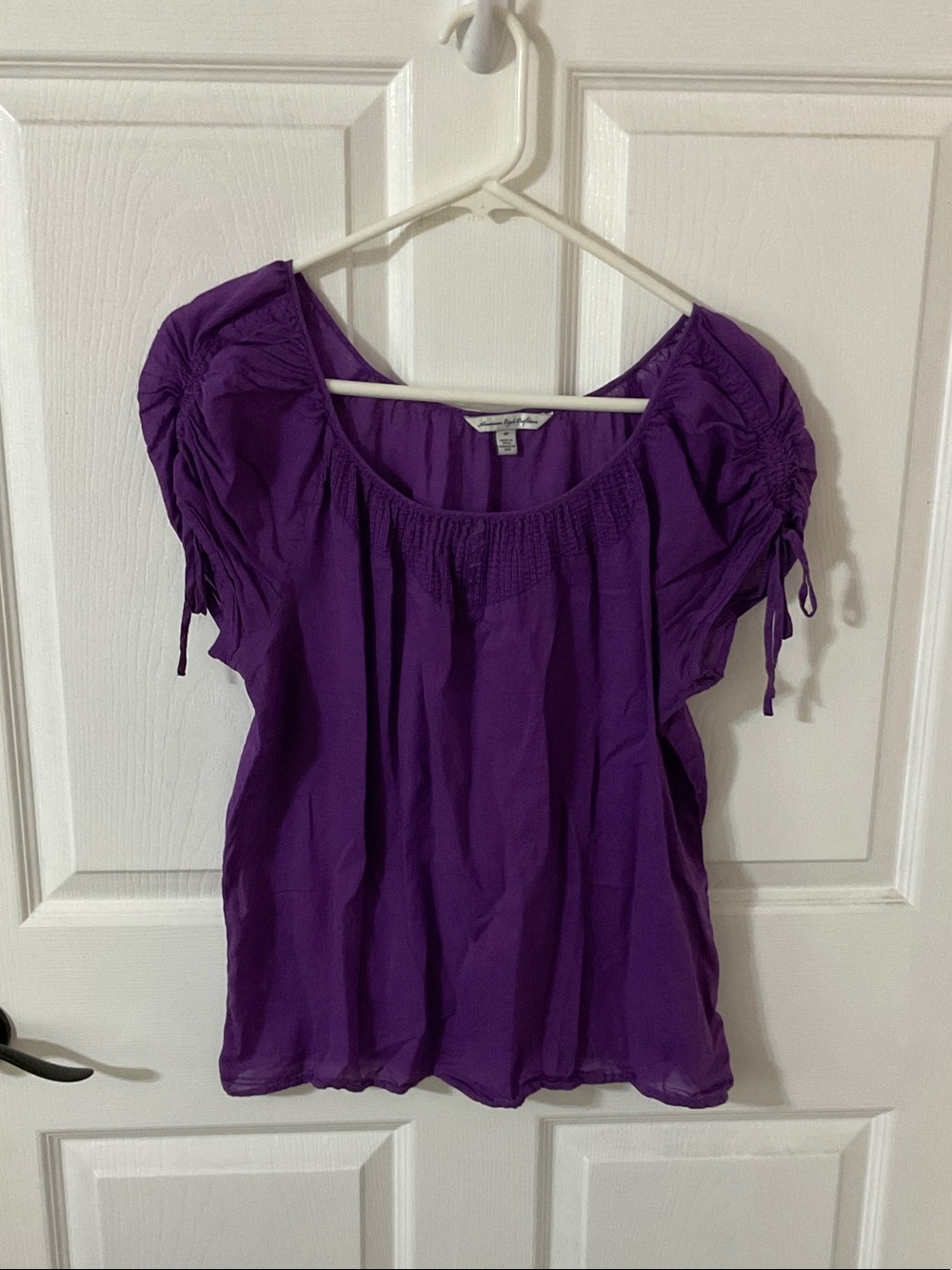 American Eagle Outfitters Purple Short-Sleeve Peasant Blouse - Picture 1 of 5